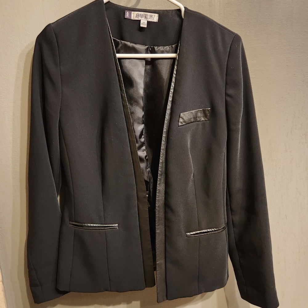 JENNIFER LOPEZ Black Blazer w Leather Trim XS